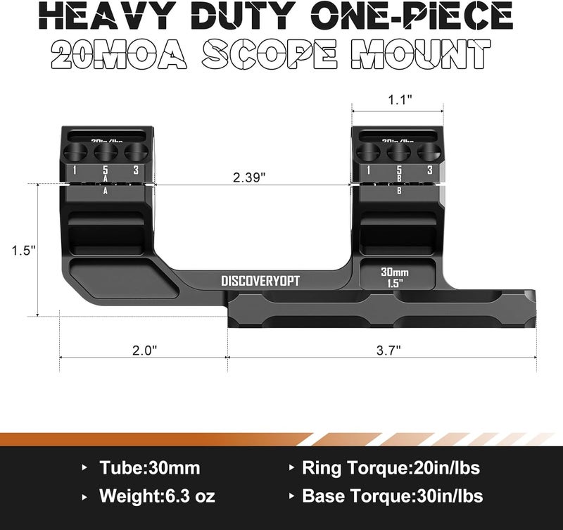 DISCOVERYOPT Heavy Duty Cantilever Scope Mount, One-Piece 20 MOA Picatinny Offset Dual Ring 30mm 34mm Scope Mount - Image 2